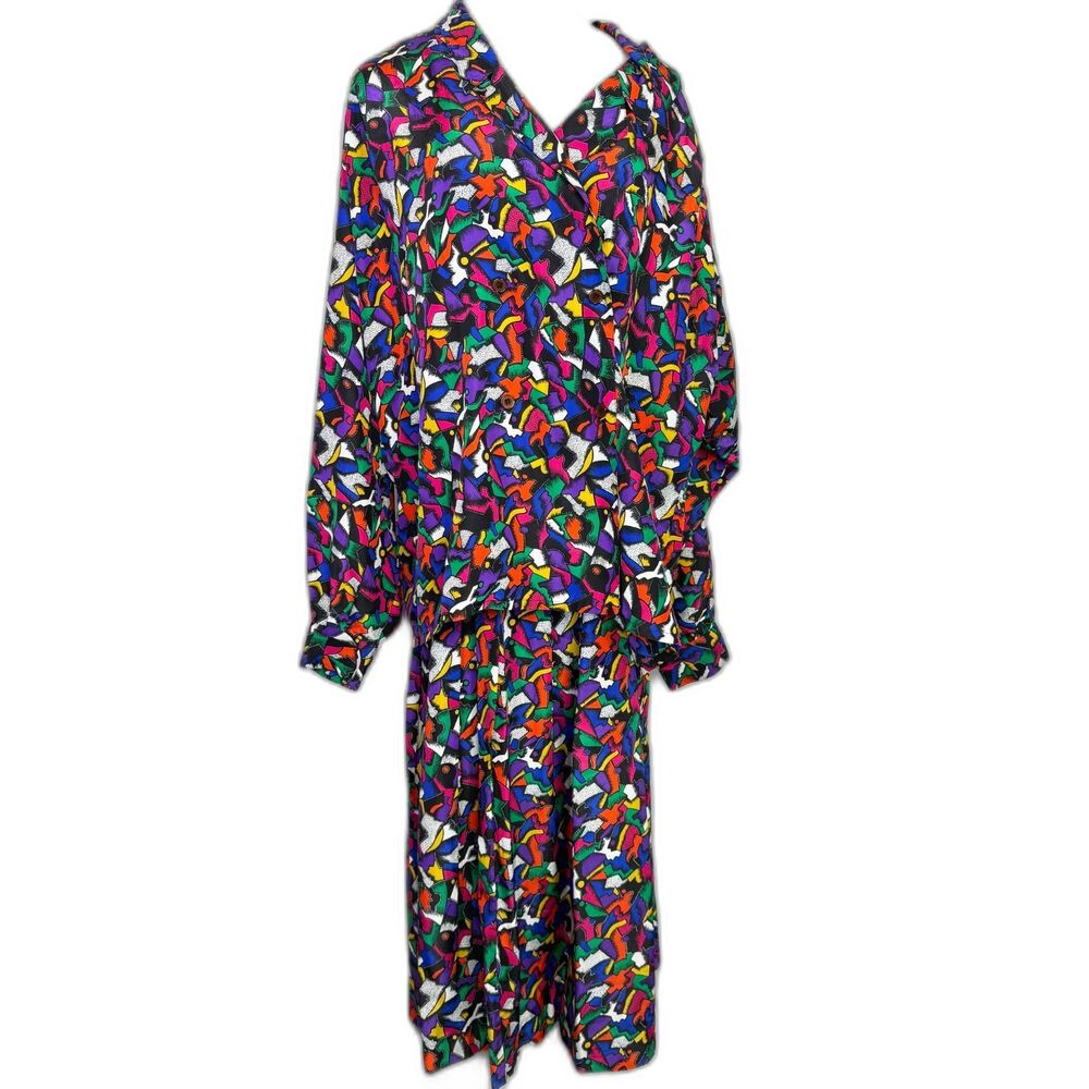 Vintage 1980s | Chaus Woman | Volup Geometric Vivd Colors Plus Size Two Piece